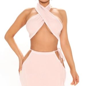 Halter Maxi Skirt Set - Pink